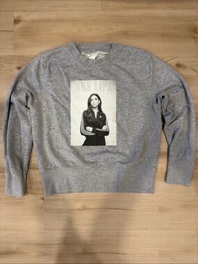 Ladies Large H&M Basic Heathered Gray Graphic Crewneck- featuring Dua Lipa